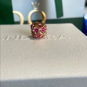 Pandora Rose Gold Floral Charm with Enameled Pink Accents